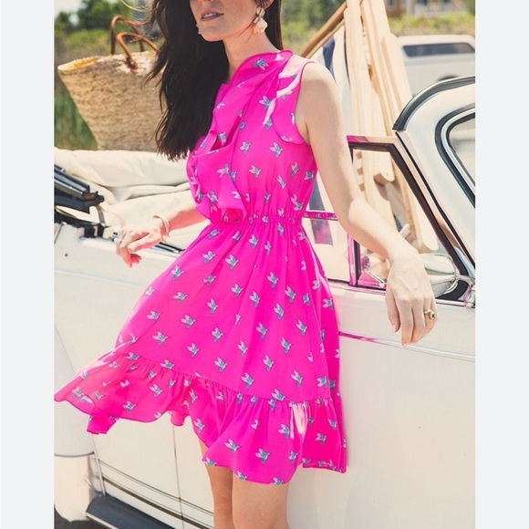 Kate Spade silk hummingbird dress size 2 hot pink - Picture 3 of 15